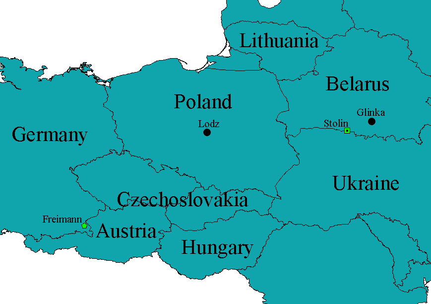 Map showing locations in Germany, Poland, Belarus & Ukraine