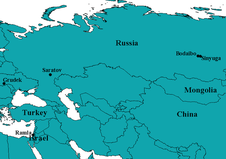 Map with locations in Russia